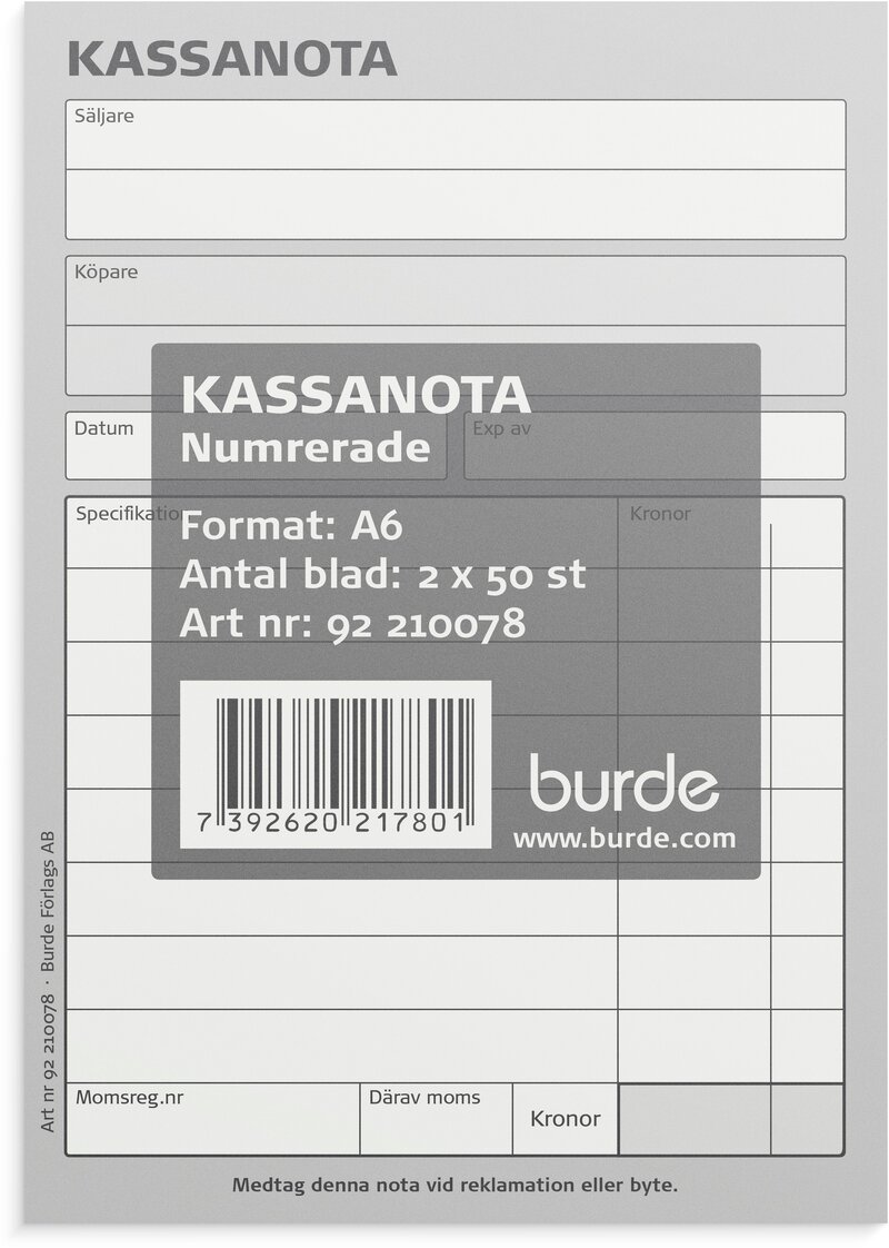 Kassanota A6 numrerade 2 x 50 blad